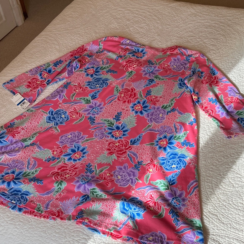 NWT Miss Elaine Cotton Robe Front Zip Swim Cover Women XL Floral Print Pink Blue - Picture 15 of 15
